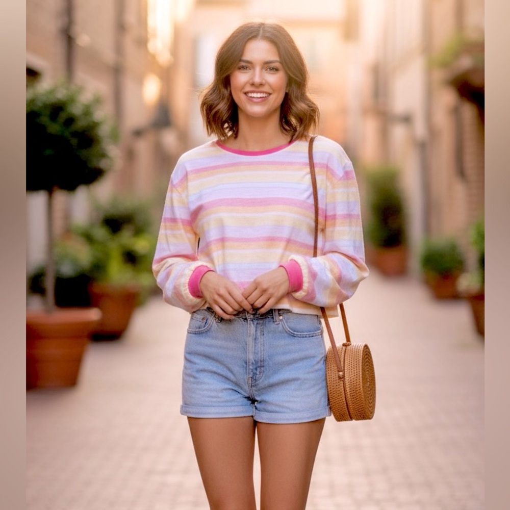 HAUTE HIPPIE Women’s Striped French Terry Long Sleeve Sweatshirt
